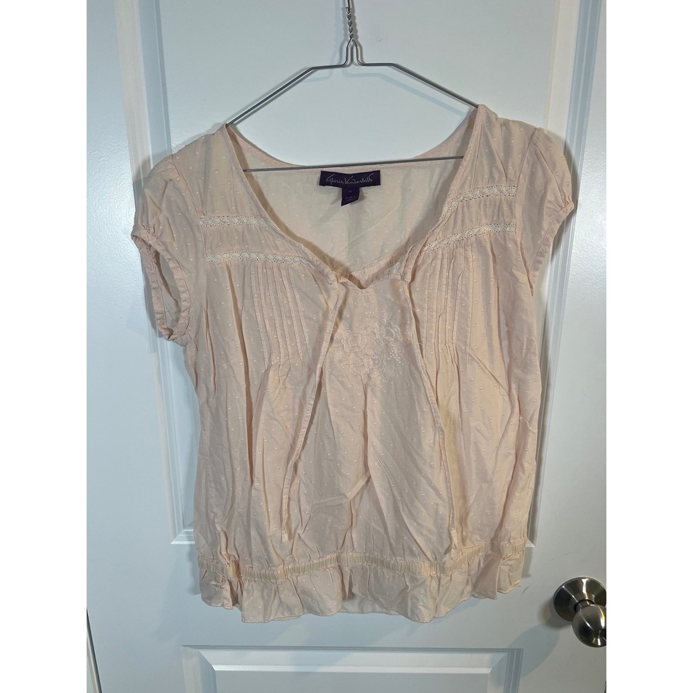 Gloria Vanderbilt Womens Blouse Swiss Dot Embroidered Pink Size M